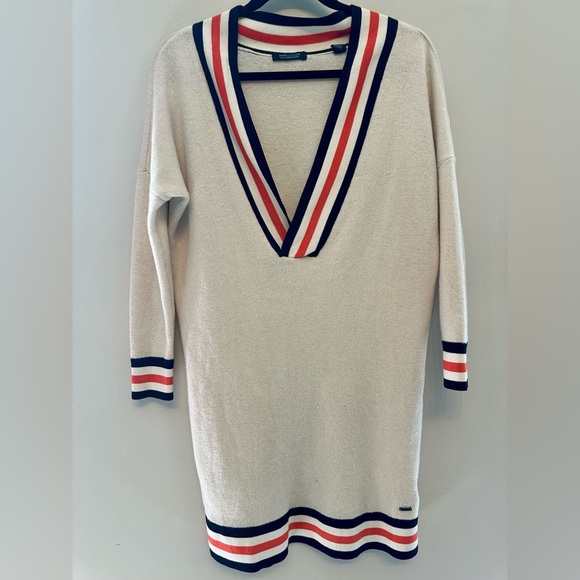 Scotch & Soda Sweaters - Scotch & Soda Cream Varsity-Style Sweater Dress with Coral and Navy Trim XS